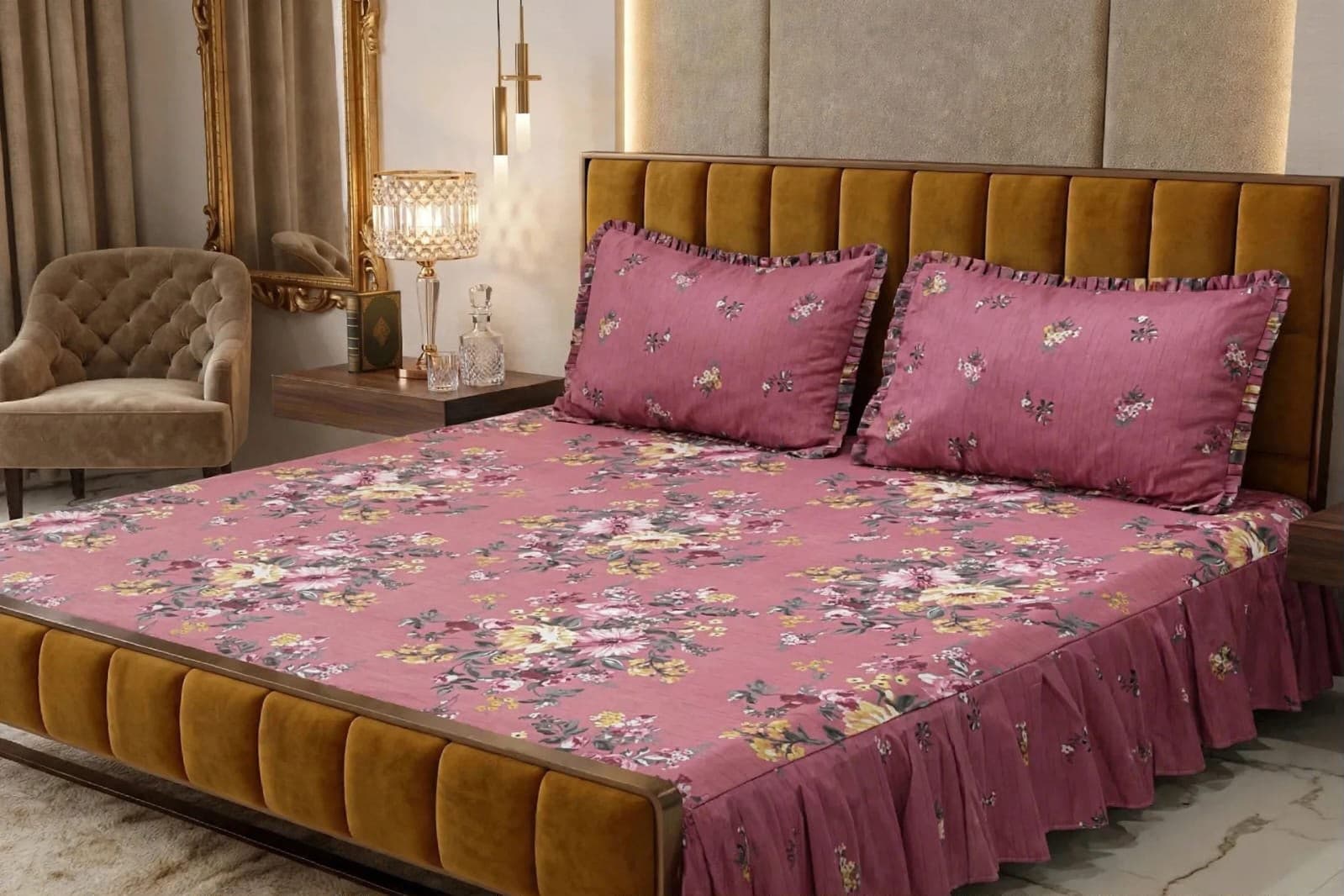 Luxury Printed Cotton Bedsheet Set - Design 1