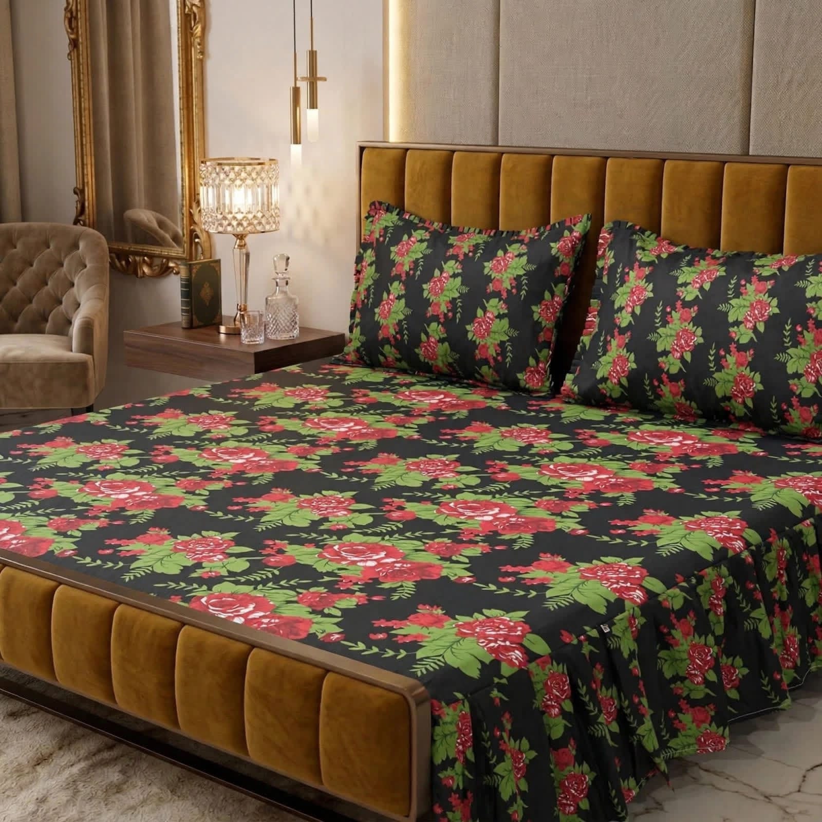 Luxury Printed Cotton Bedsheet Set - Design 12
