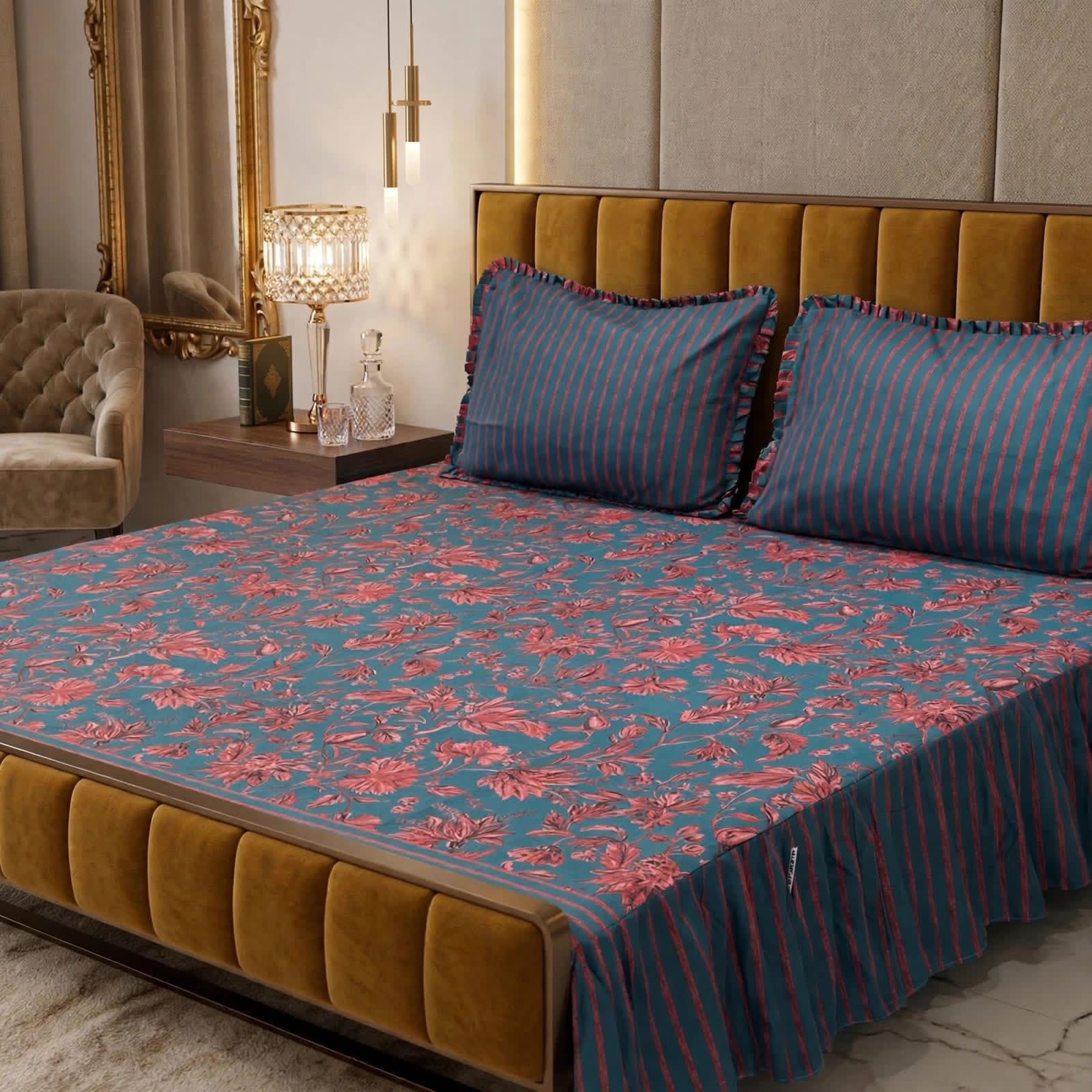 Luxury Printed Cotton Bedsheet Set - Design 14
