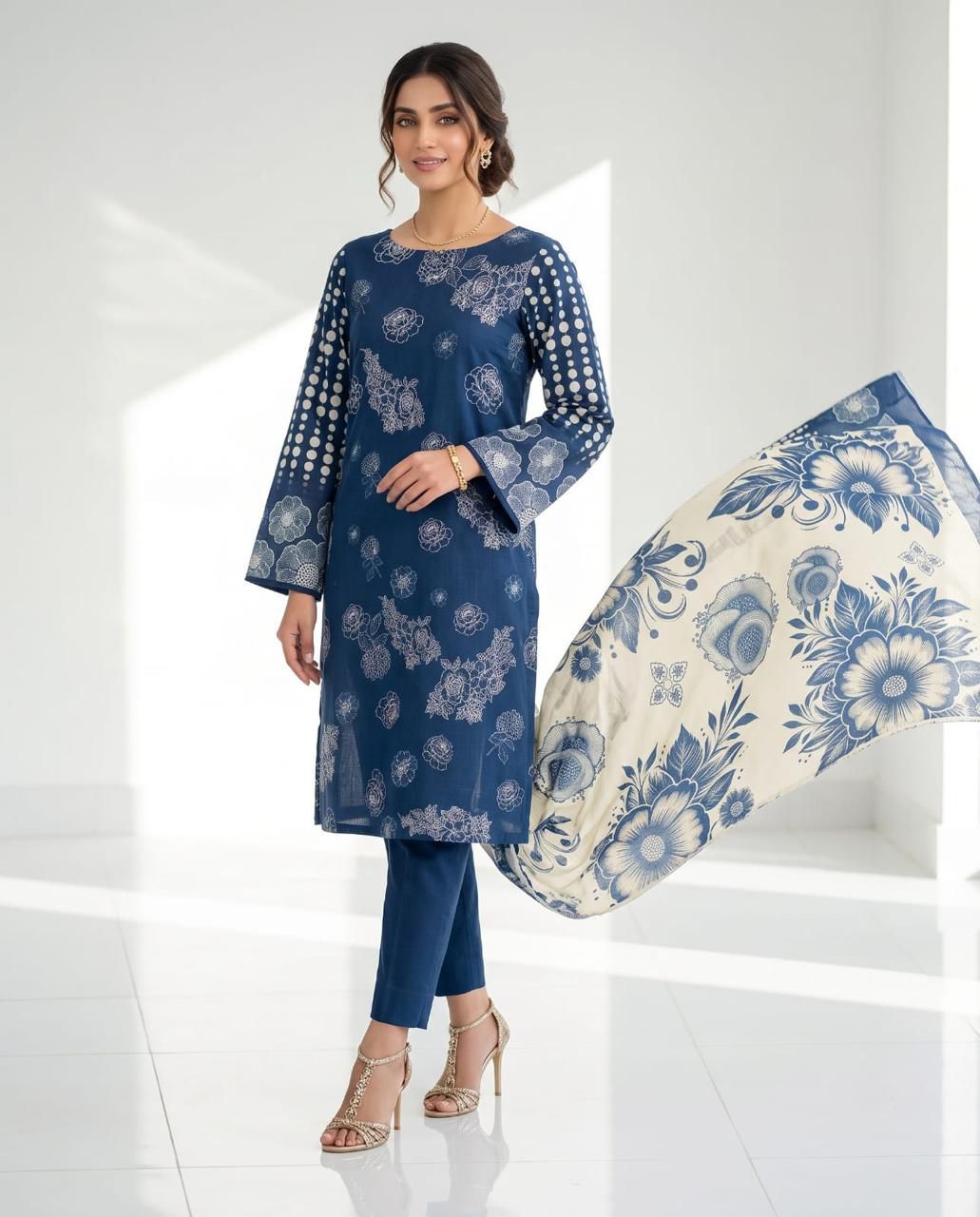 Maria B Premium Airjet Slub Viscose 3PC - Design 11