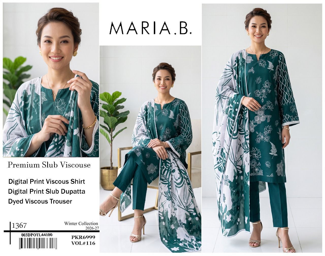 Maria B Premium Airjet Slub Viscose 3PC - Design 12