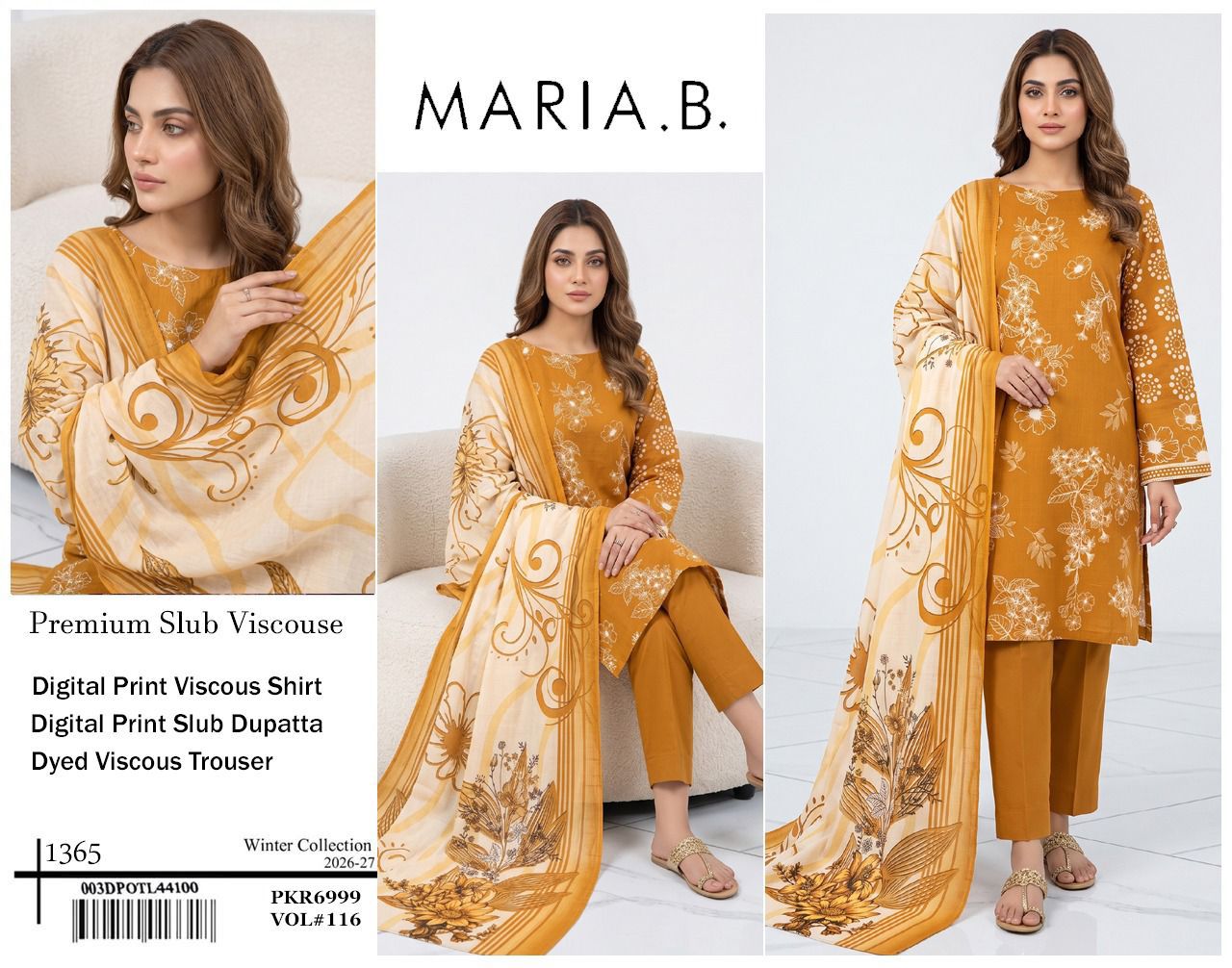 Maria B Premium Airjet Slub Viscose 3PC - Design 15