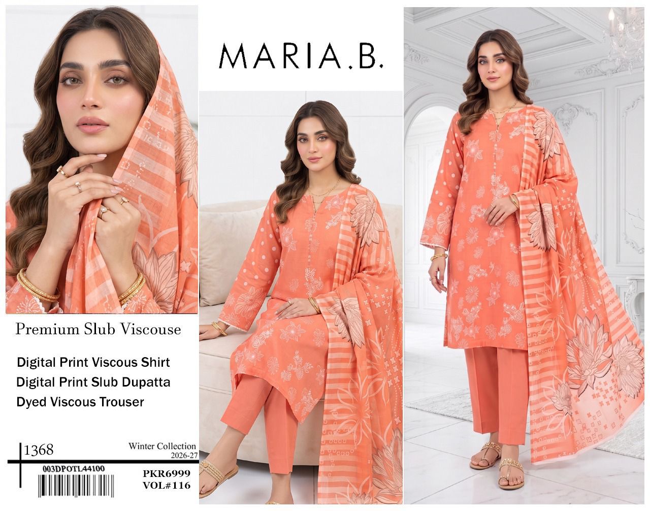 Maria B Premium Airjet Slub Viscose 3PC - Design 17