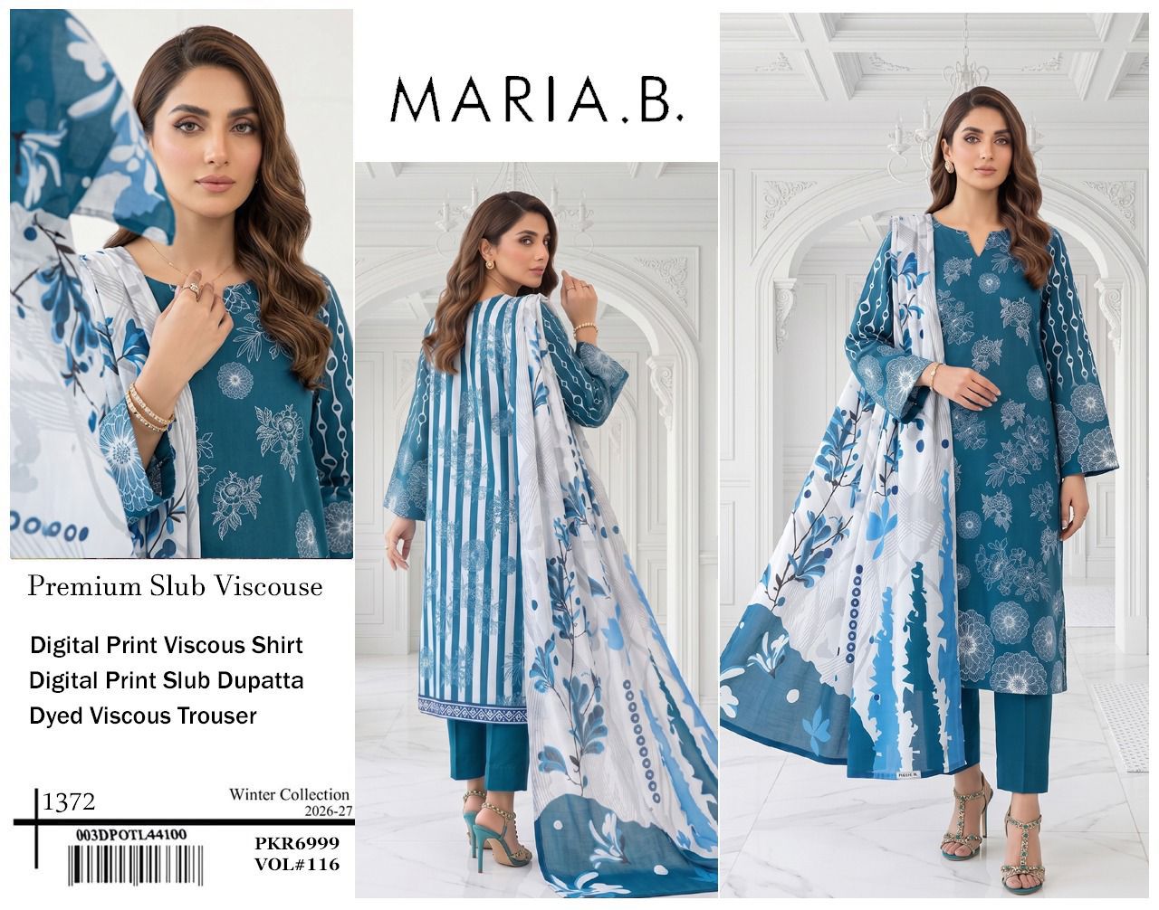 Maria B Premium Airjet Slub Viscose 3PC - Design 7