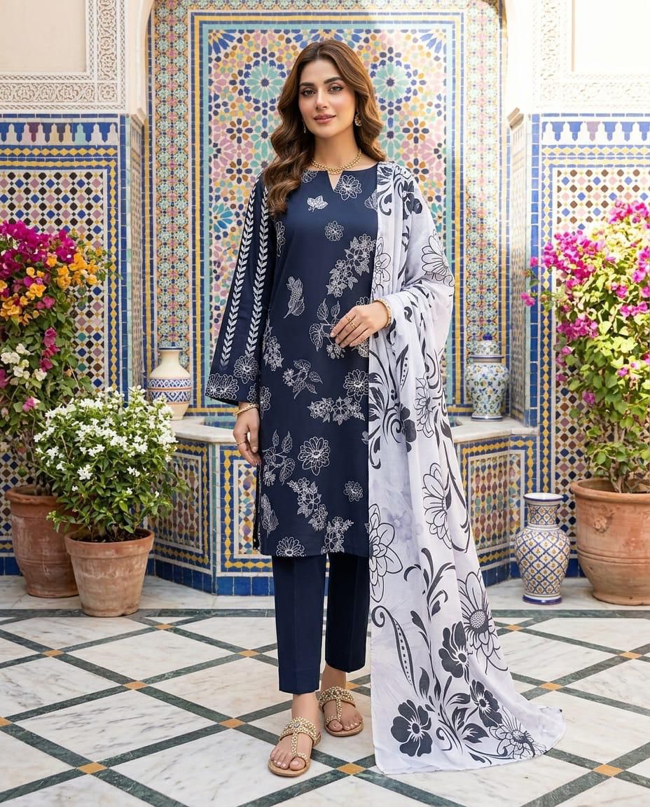 Maria B Premium Airjet Slub Viscose 3PC - Design 8