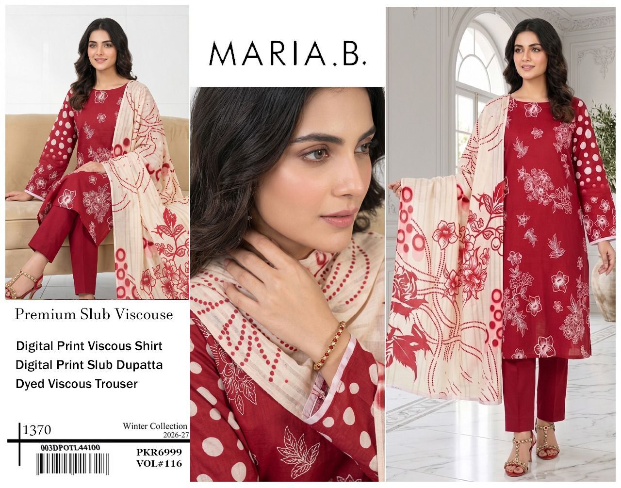Maria B Premium Airjet Slub Viscose 3PC - Design 9